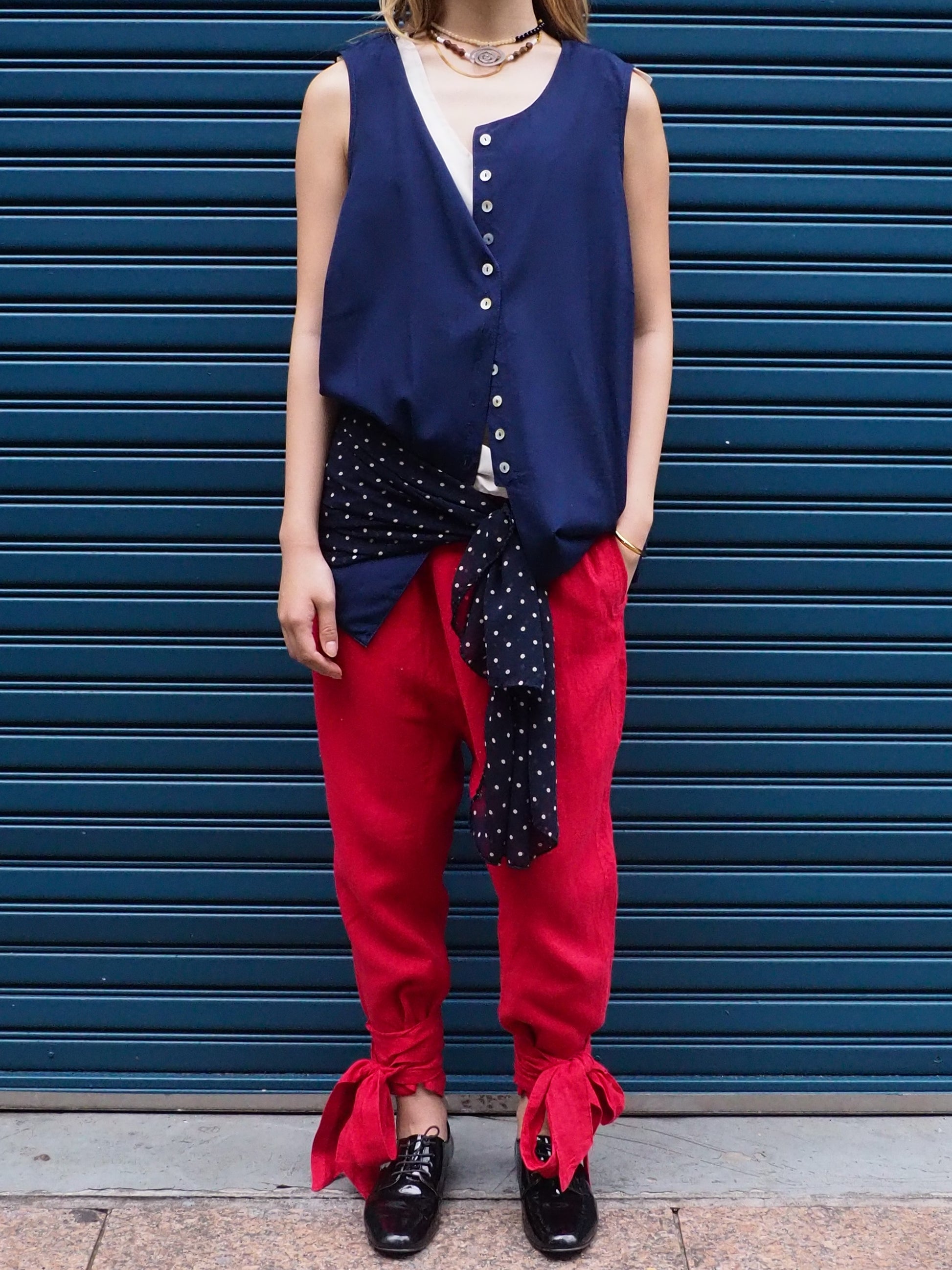vintage shell bottan navy tops