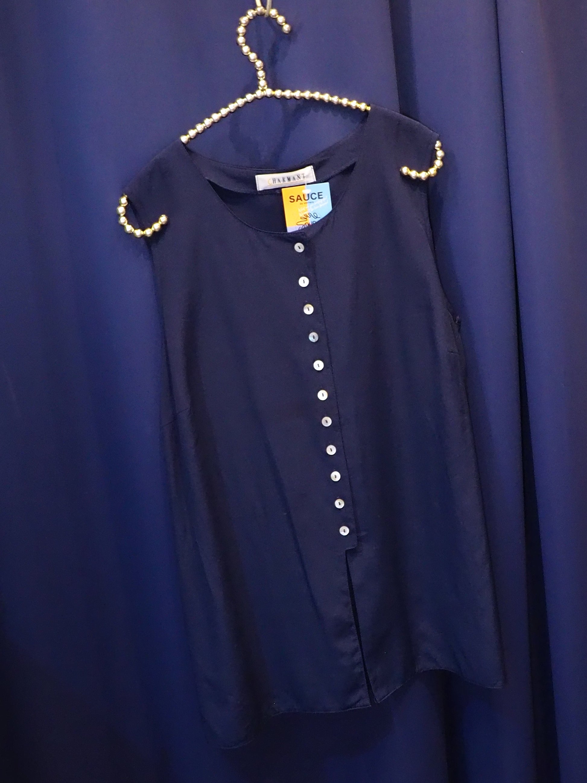 vintage shell bottan navy tops