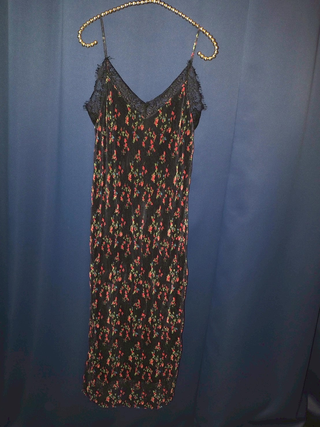 pleats black flower dress