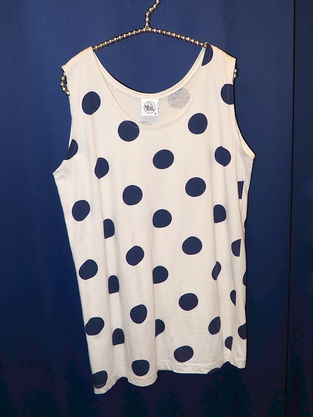 BEIGE×NAVY DOT BIG TANK TOP