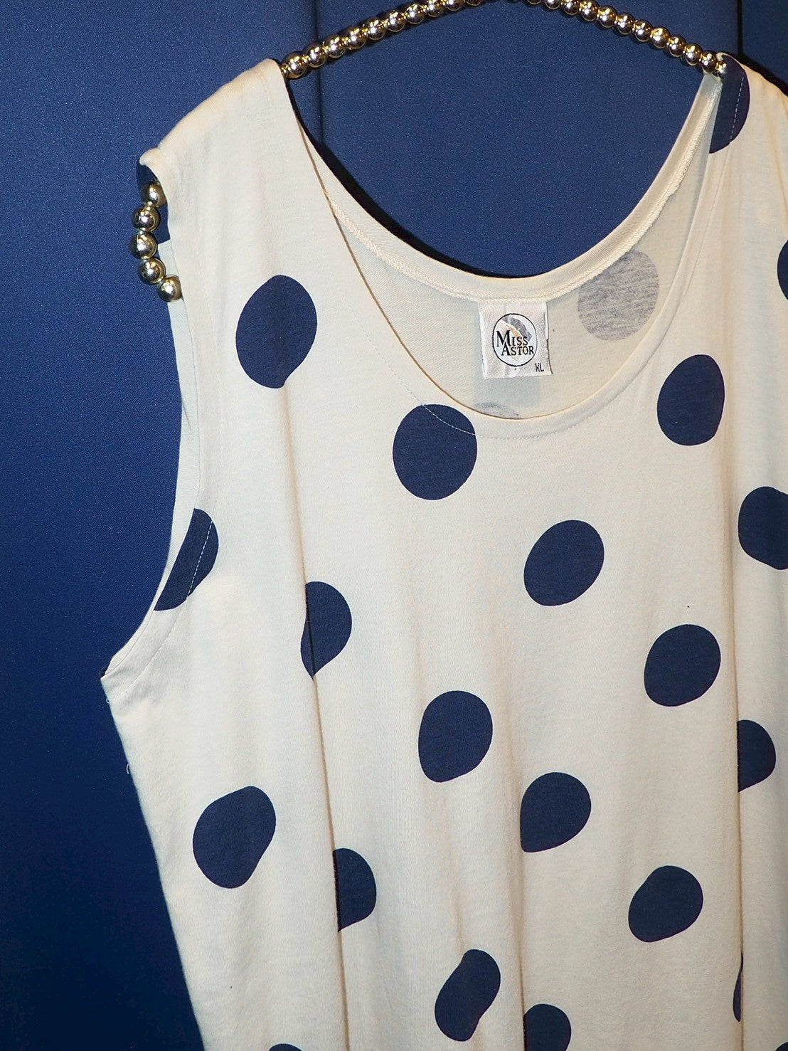 BEIGE×NAVY DOT BIG TANK TOP